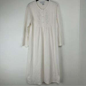 Miss Elaine Nightgown Size Medium White Embroidered Waffle Knit Peasant